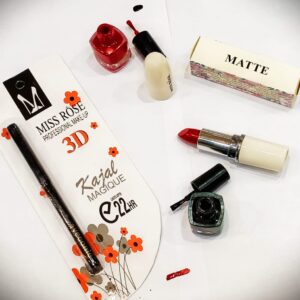 Miss Rose Deal of 4 – 2 Nail Paints + 1 Lipstick + 1 Kajal Card