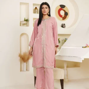 Blush Glimmer | Light Pink Velvet Bell-Bottom