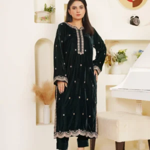 Jaanib Velvet Bottle Green & Copper-Silver Set